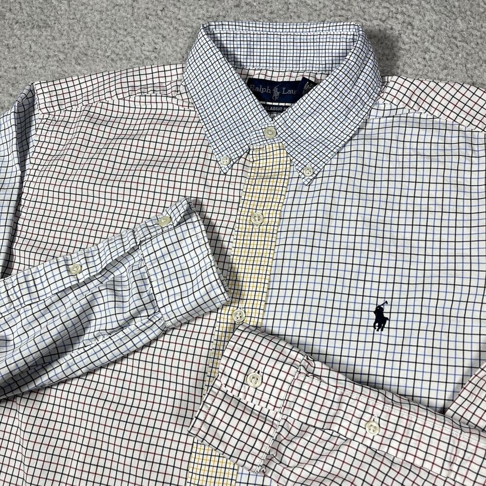 Polo Ralph Lauren Shirt Mens L Multicolor Color block Preppy Pastel Tattersall